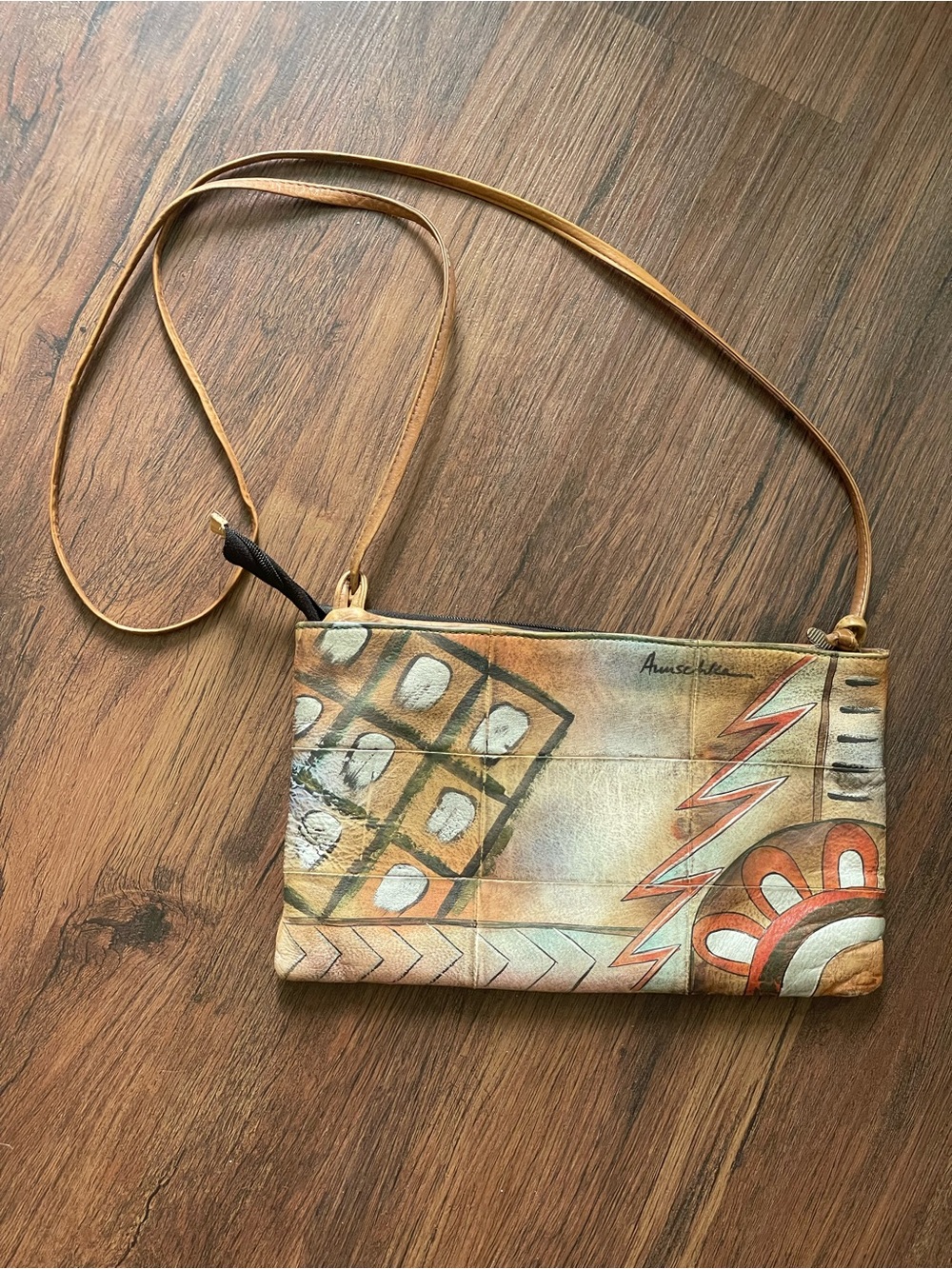 Anuschka Hand Painted Purse Shoulder Crossbody Bag Abstract Art Leather Signed